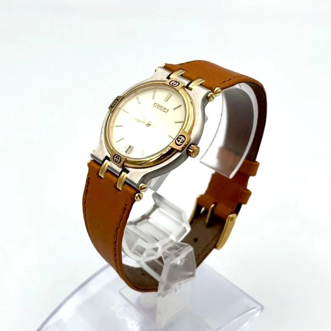 GUCCI 9000M Date Mens Quartz Gold Plated Watch