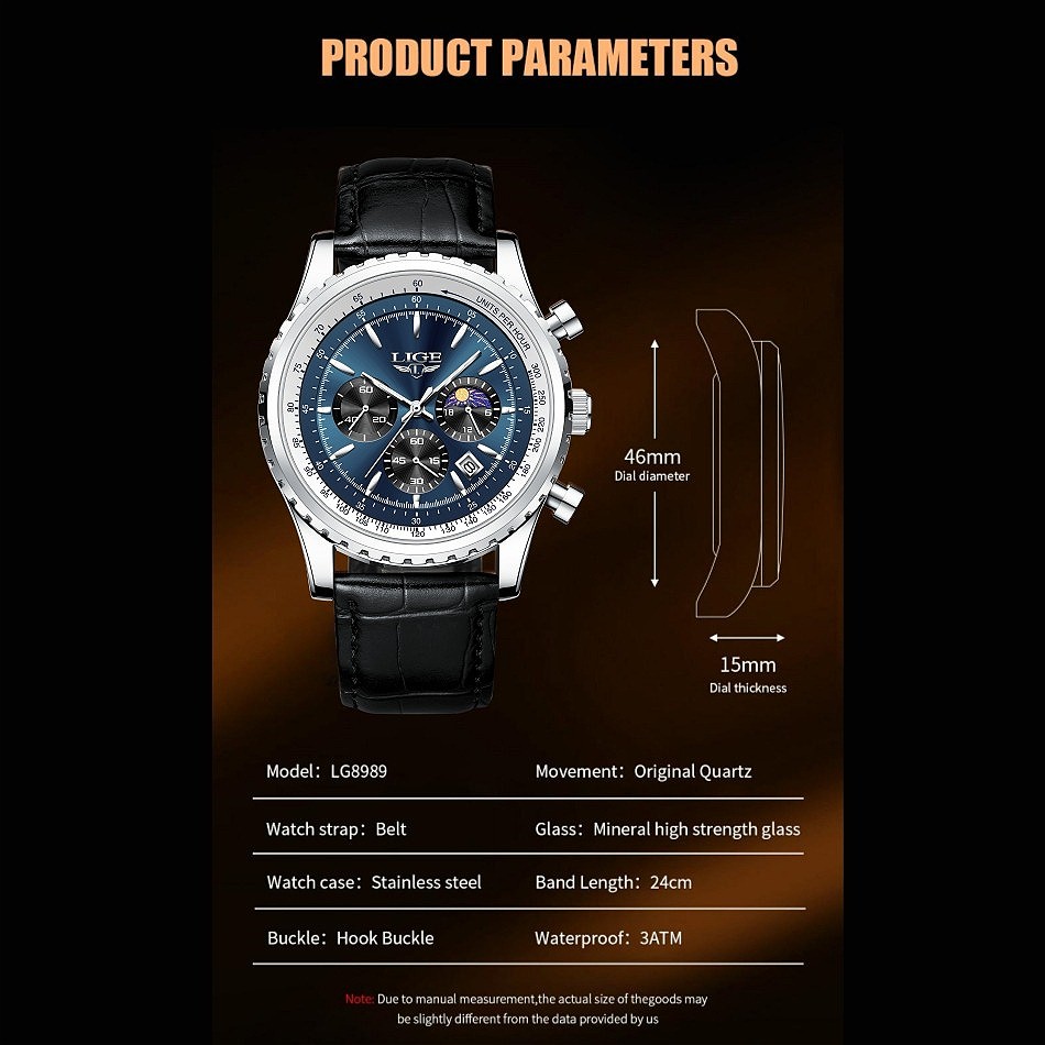 Men Watch Quartz Date Luminous Chronograph 3ATM Waterproof Man Wristwatch Boxed