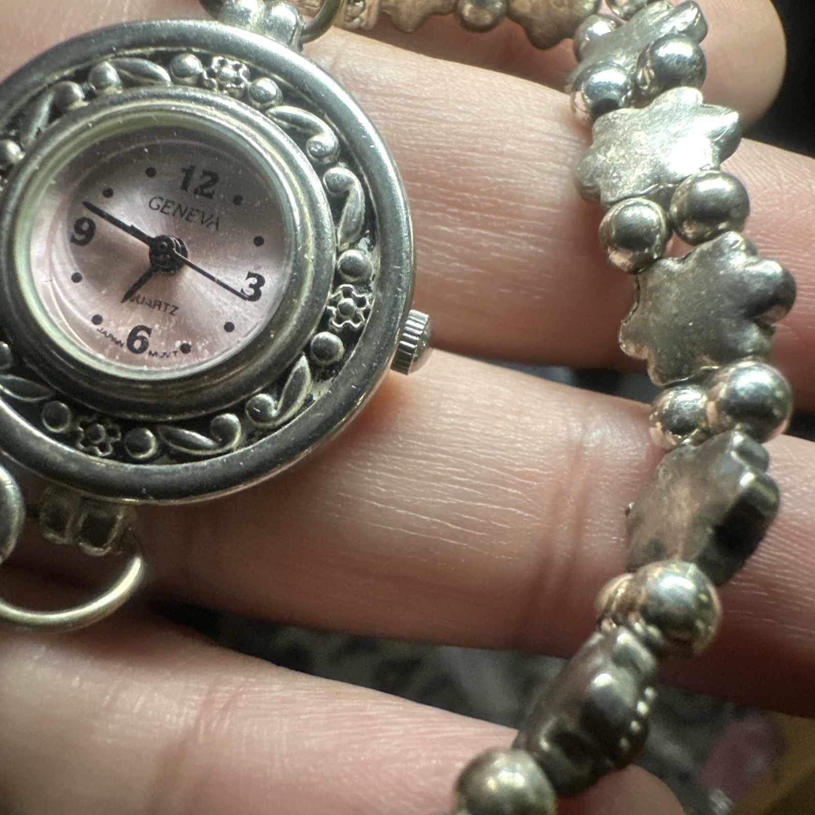 Working Geneva Pink dial Colorful Stone Bracelet Ladies Watch Silver Tone 26mm 7
