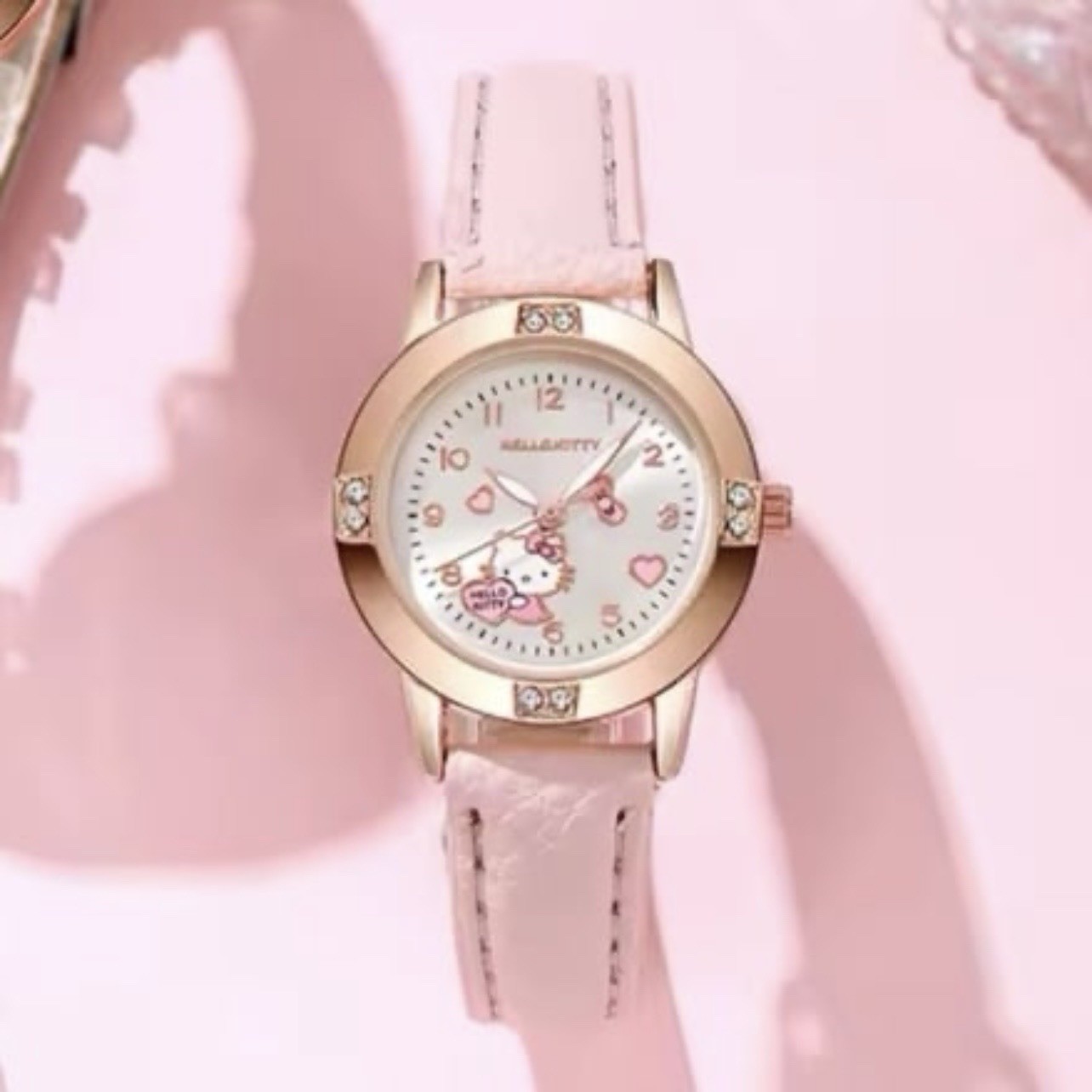 Stunning Hello Kitty PINK Leather Strap -Child Wrist Watch -Luminous ~NEW~