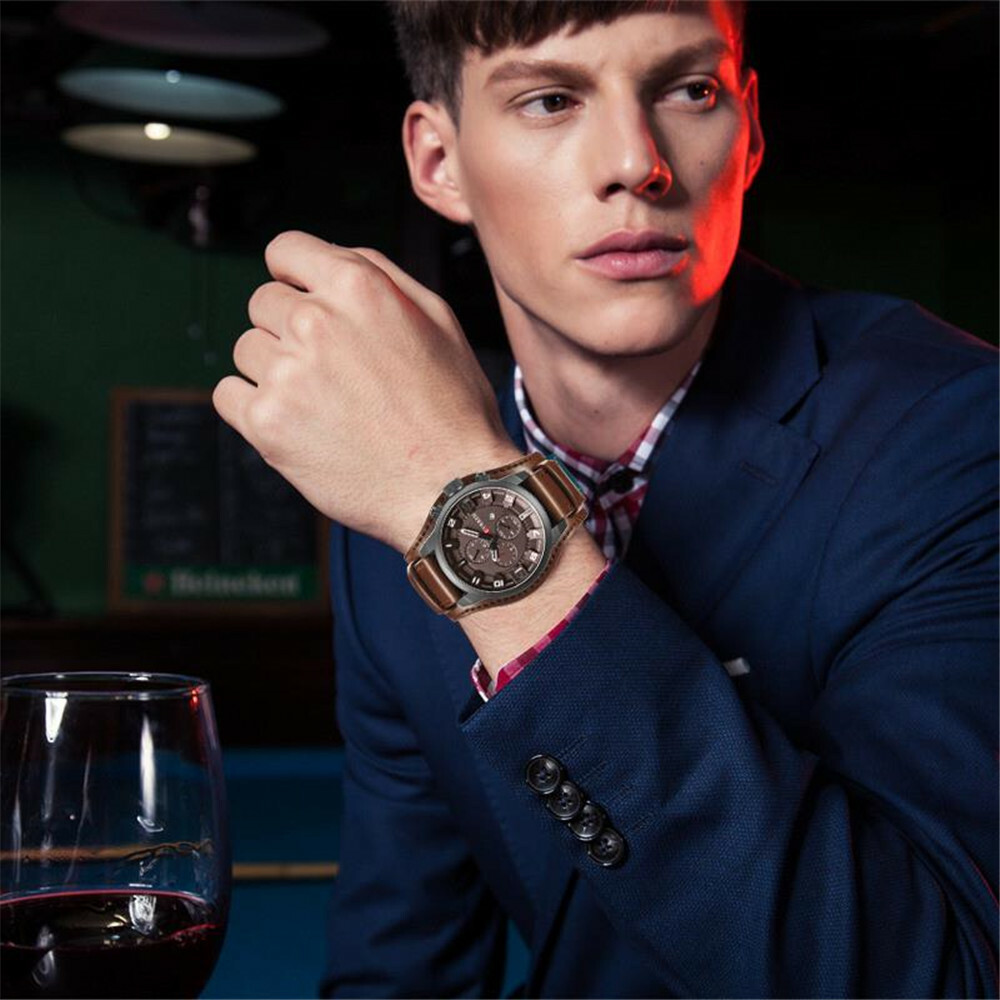 CURREN Men Quartz Watch Large Dial Fashion Leather Male Military Wristwatch Gift