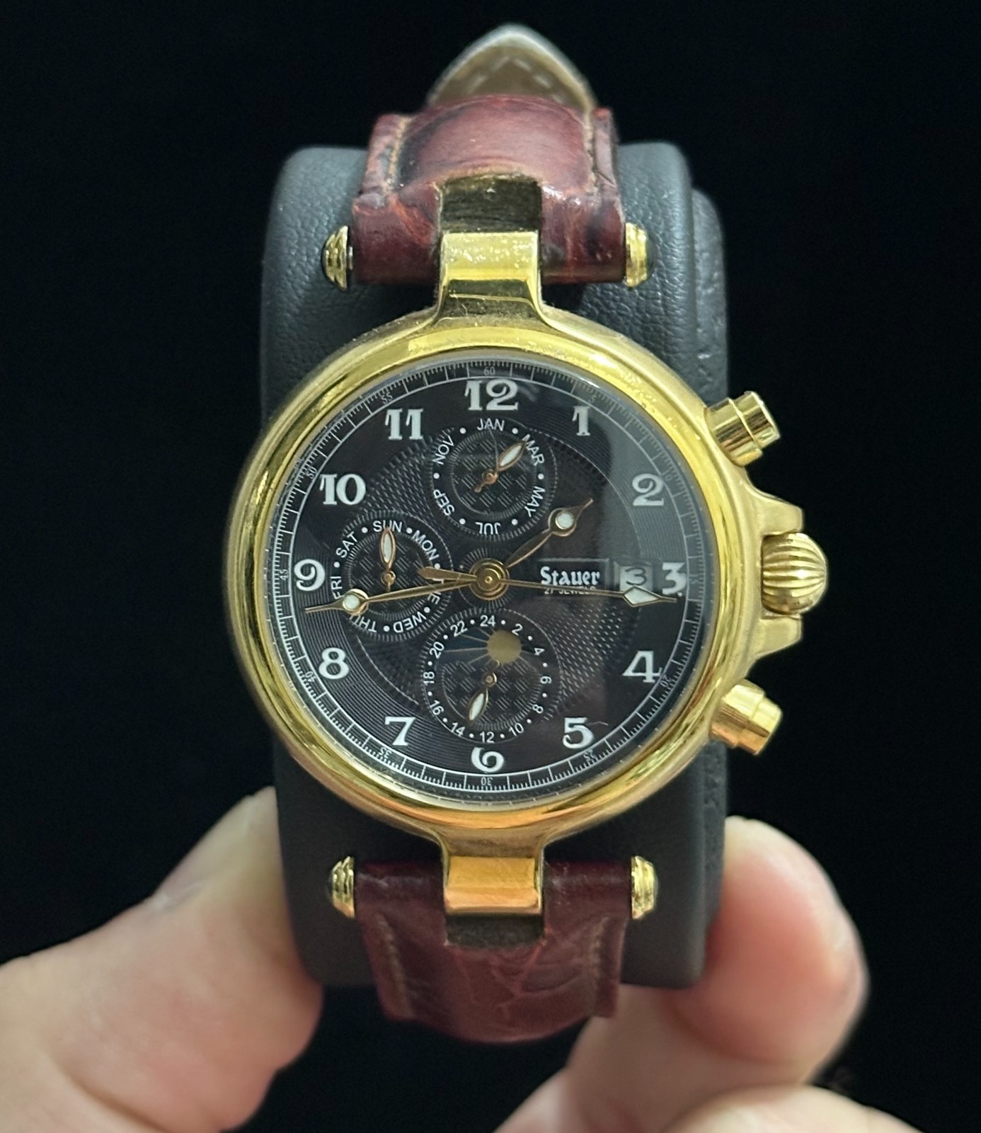 Stauer Chronograph Beautiful 27 Jewels DS14685 93 Gold Tone Automatic Mens Watch