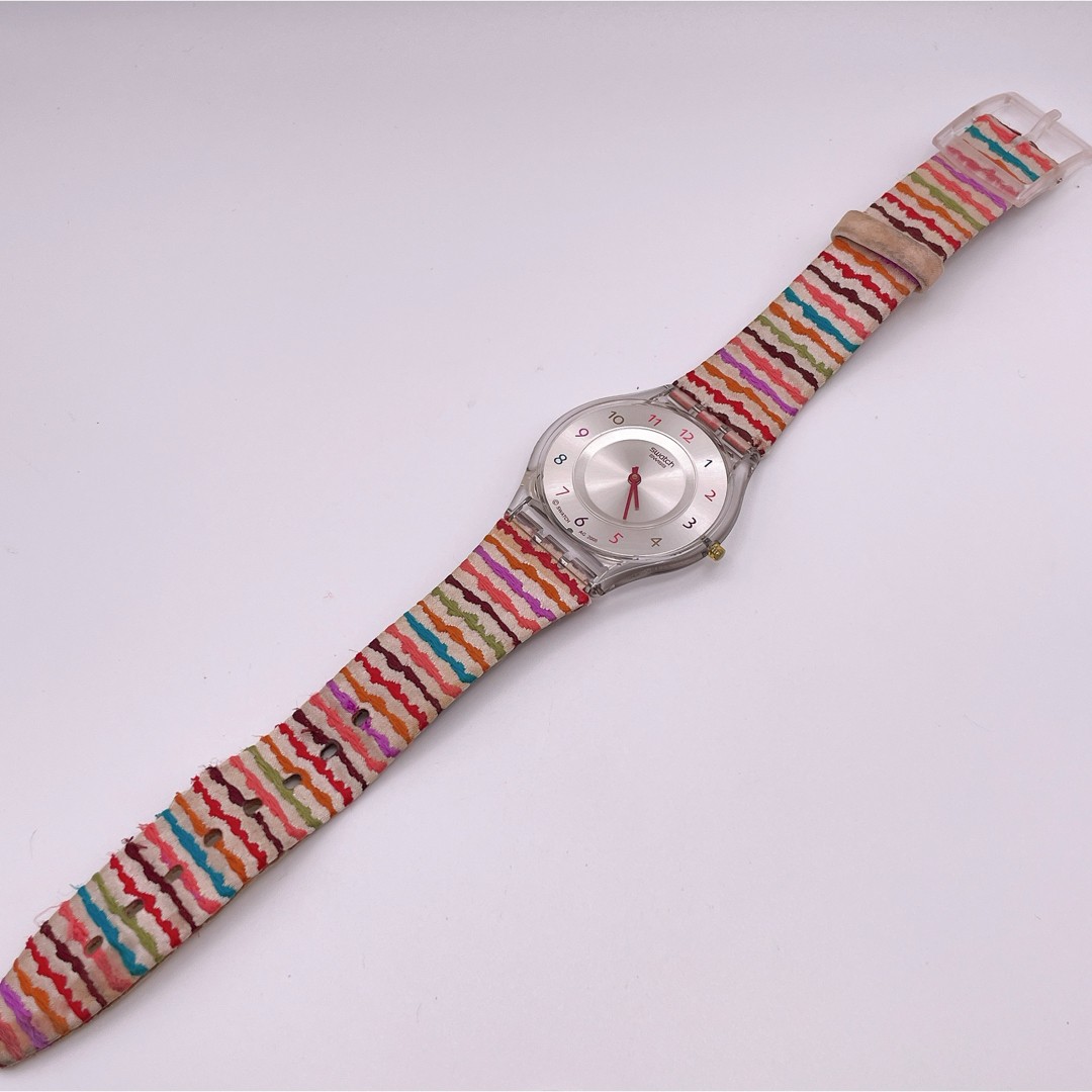 Working new battery Swatch SFP113 ladies wristwatch transparent back colorful