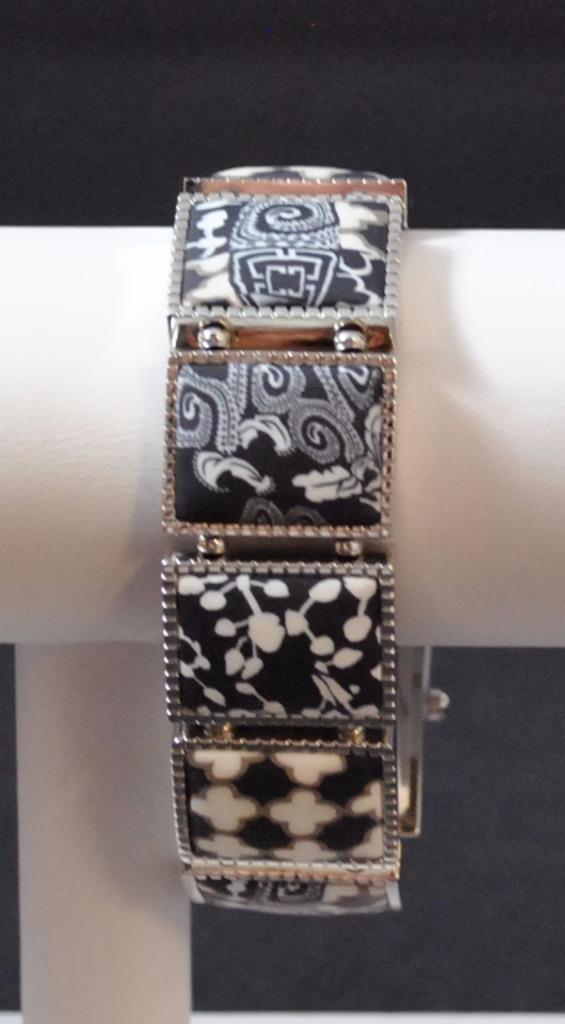Jilzarah Black White Square Watch Polymer Clay Inlays Stretch Band Artisan