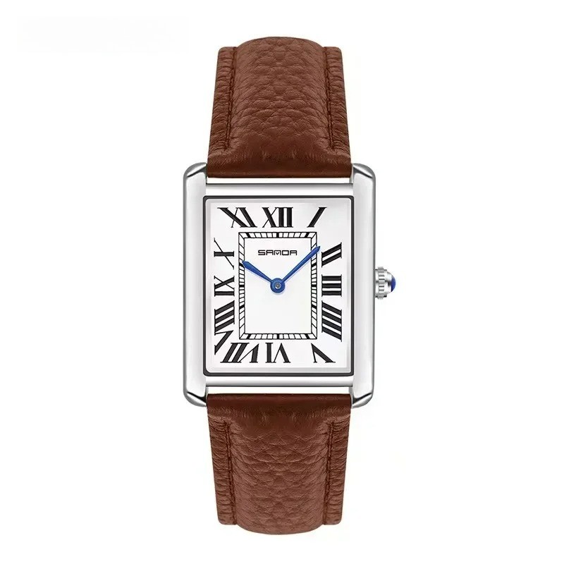 Men Women Square Dial Quartz Watch Leather Strap Waterproof Sport Casual