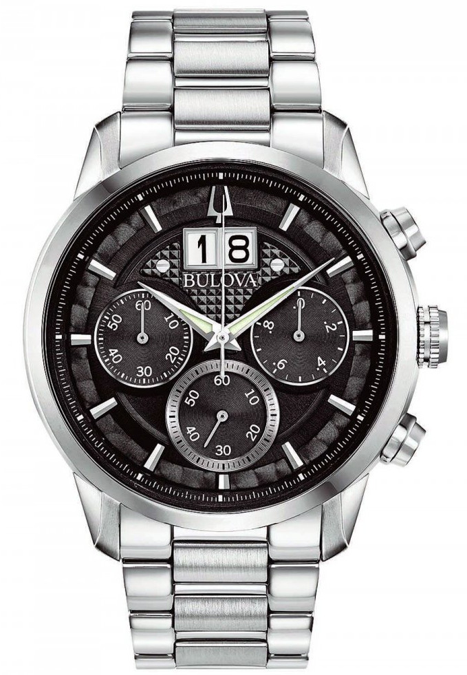 Bulova Sutton Stainless Steel Black Dial Men’s Chronograph Watch 96B319