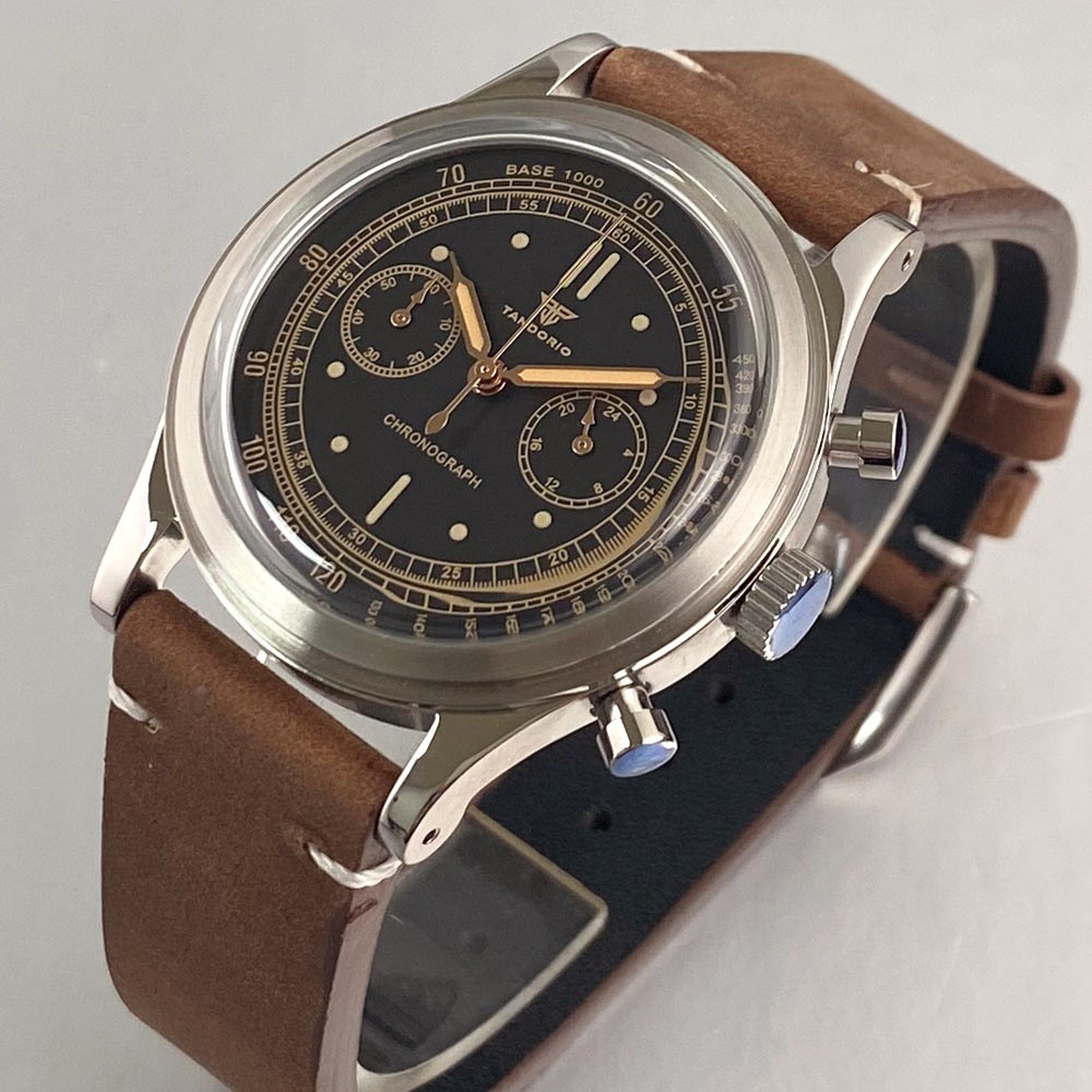 Tandorio 38mm Silver/Rose Gold Quartz Chronograph Vintage Watch For Miyota OS20