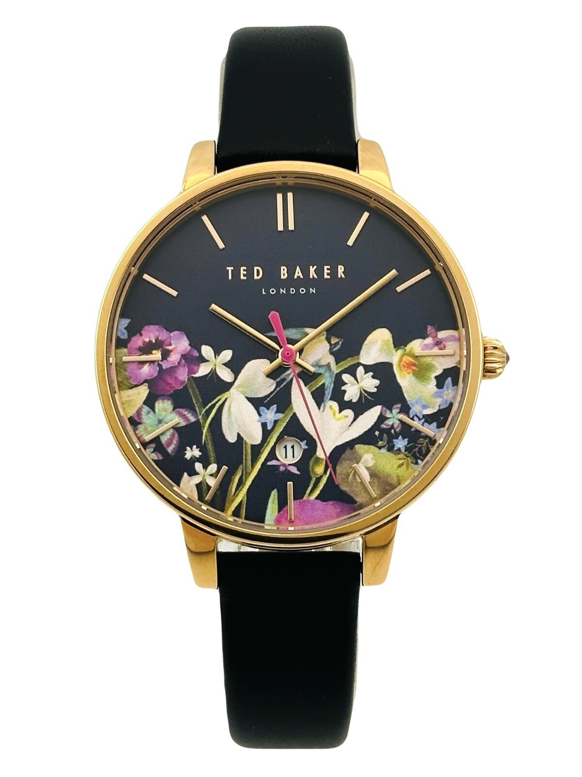 Ted Baker TE10031552 Ladies Floral Multicolour DialBlack Leather Strap RGP Watch