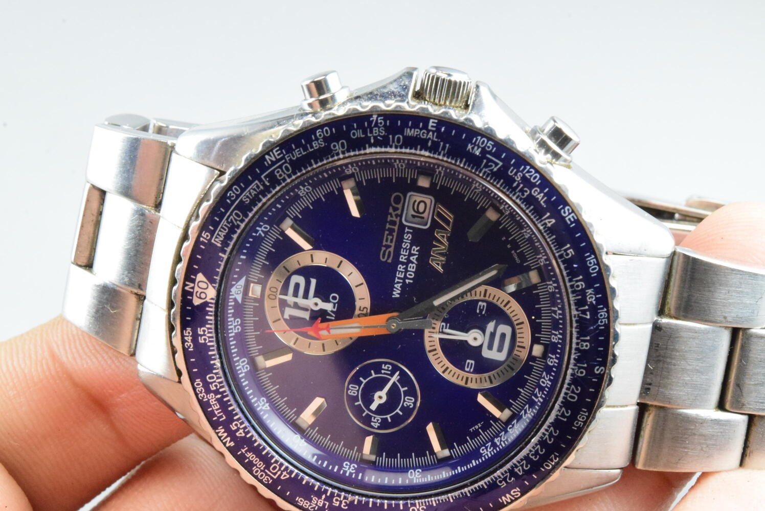 Vintage watch Seiko Chronograph 7T92-0CF0 Blue Men Quartz Round 43mm