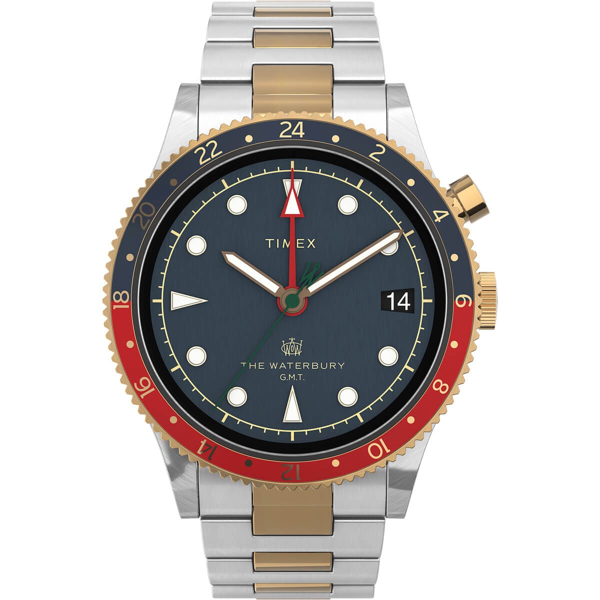 Timex Waterbury Traditional GMT 39mm, Blue Dial Two-Tone SS Bracelet TW2U90600