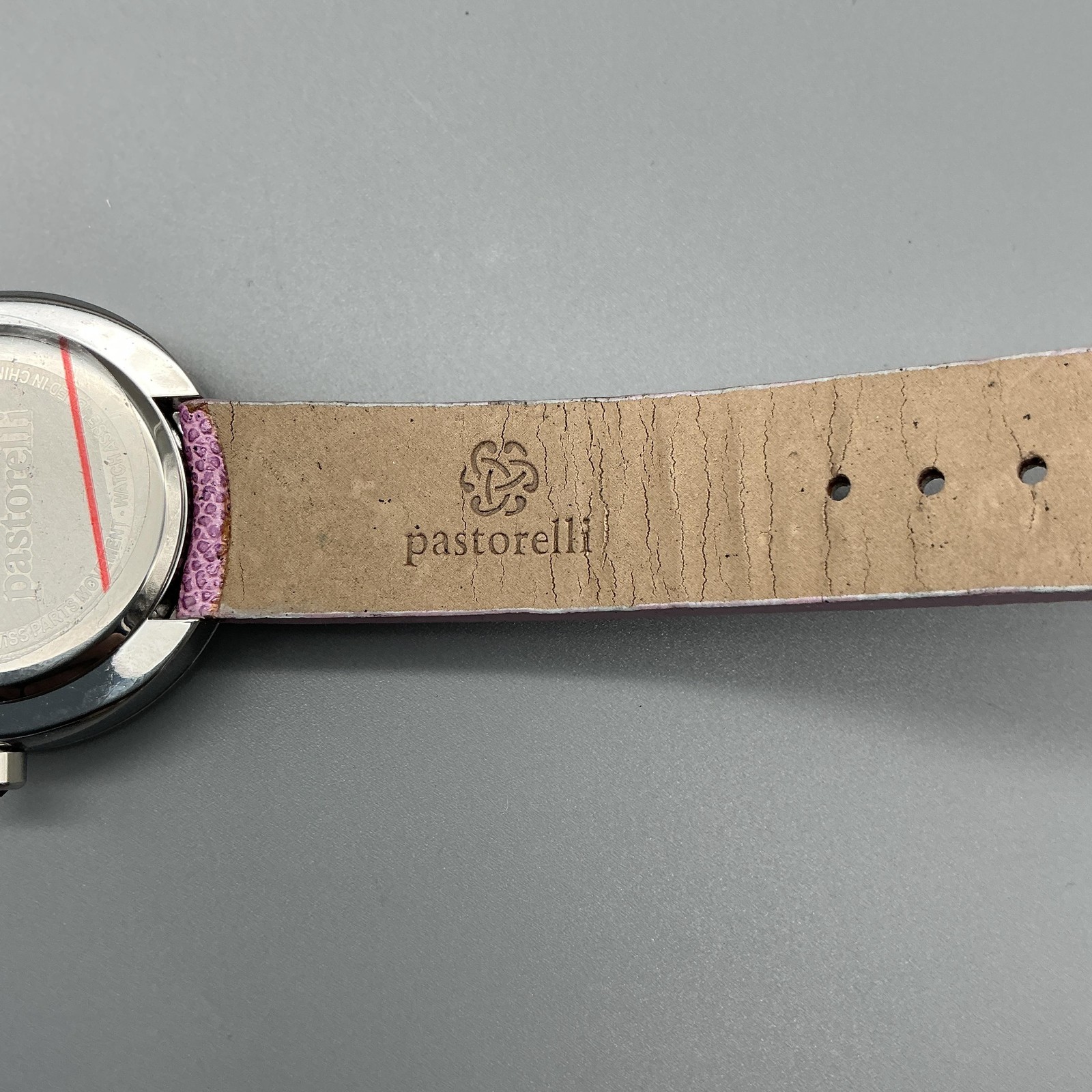 Pastorelli Womens Watch 38mm Purple Dial Pink Leather Strap 30M New Battery