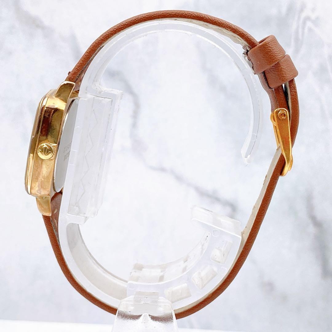 RADO Quartz Square Watch Gold Dial Brown Strap 23mm 16.3cm Vintage Rare