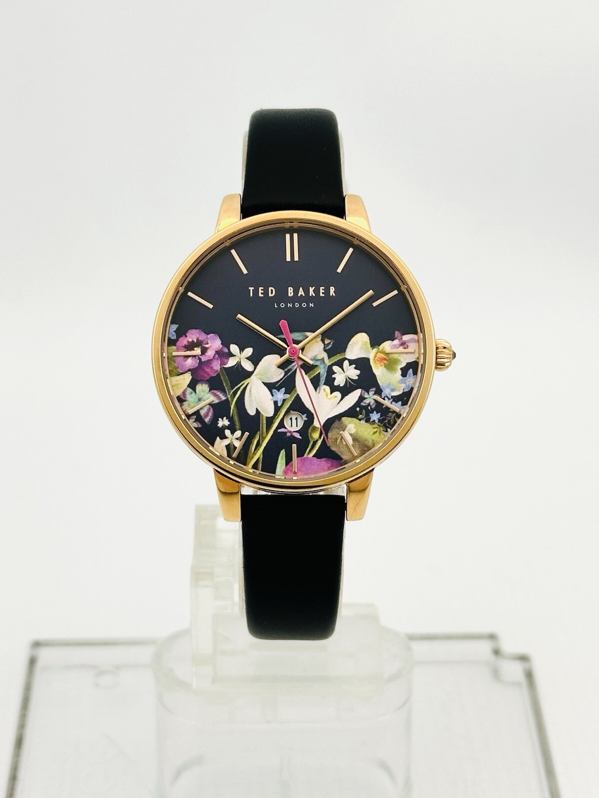 Ted Baker TE10031552 Ladies Floral Multicolour DialBlack Leather Strap RGP Watch