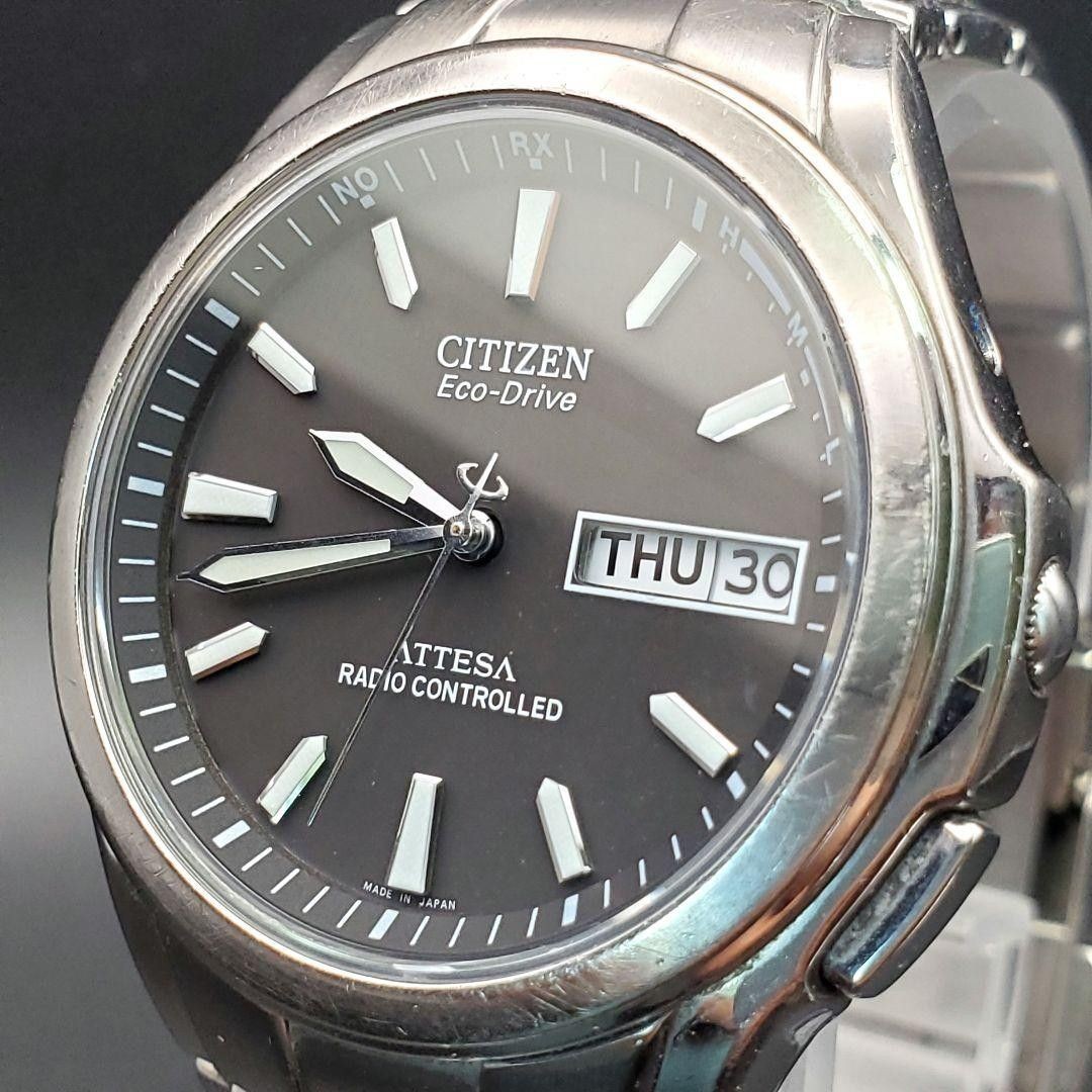 Citizen Attesa H100-T010431 Eco-Drive Radio Day Date Black Dial Titanium Watch