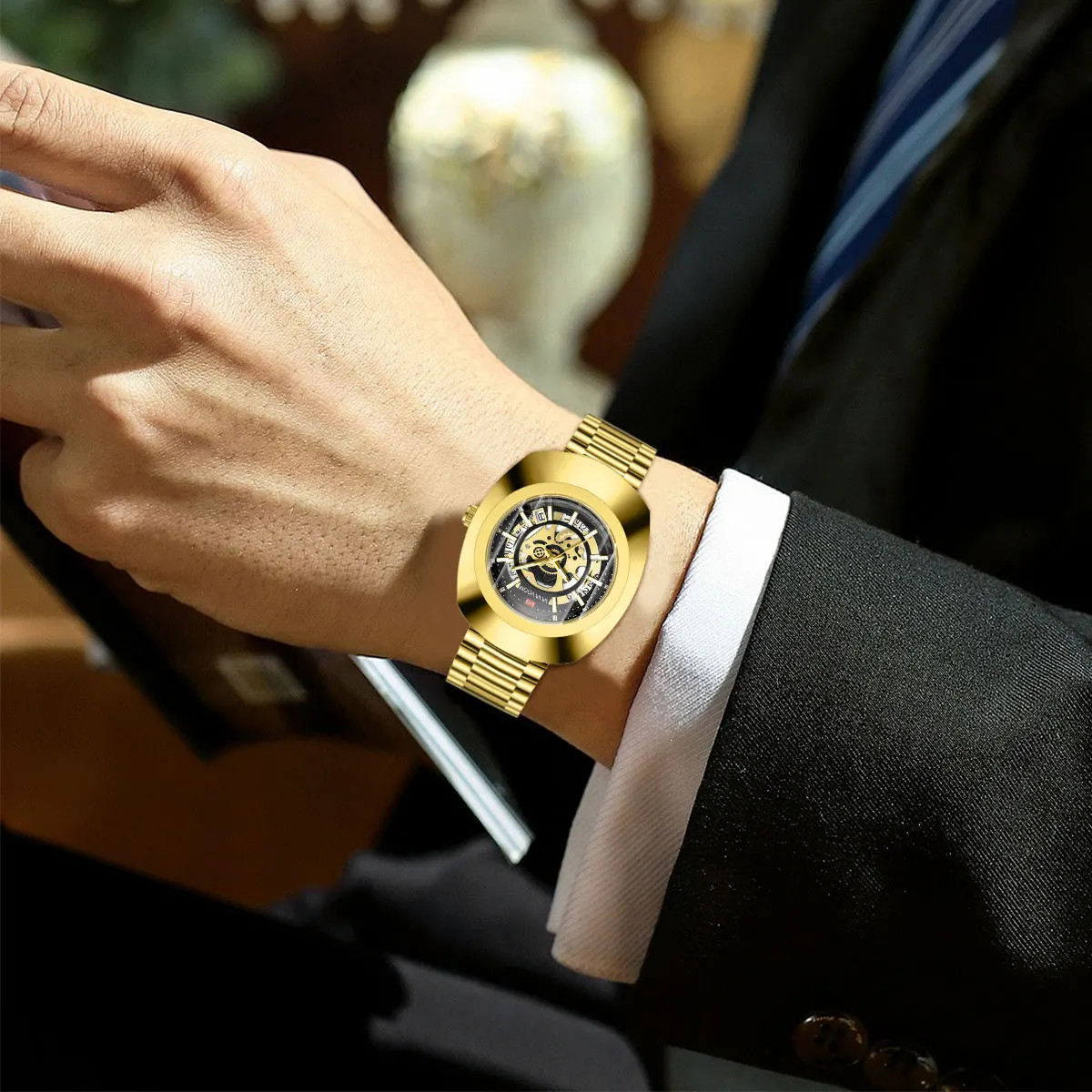 Quartz Watch Fashion Oval Hollow Original Top Business Style 3Bar Stainless St