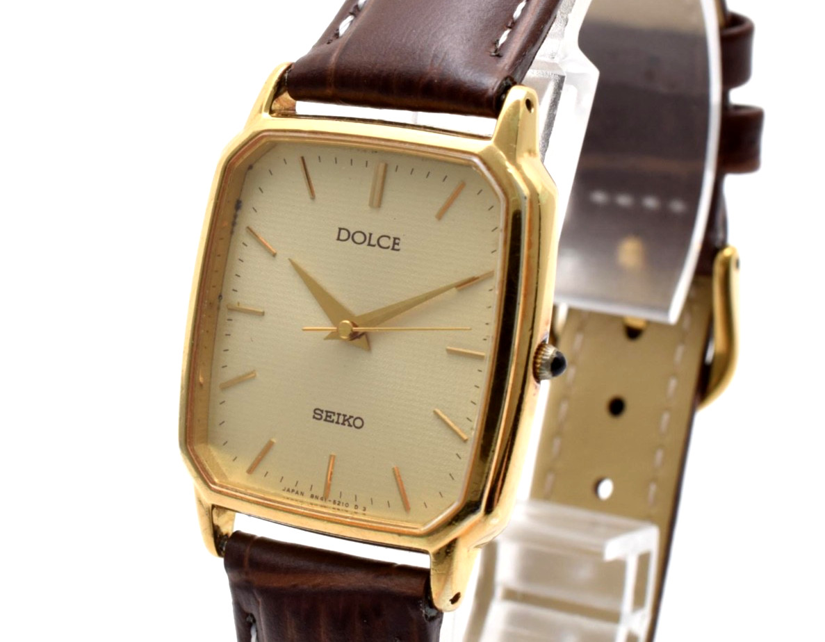 [Exc+5] Vintage Seiko Dolce 8N41-5160 Gold Dial 27mm Quartz Men’s Watch JAPAN