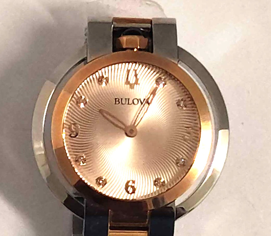 Bulova 98P174 Rubaiyat Diamond Stainless Silver & Rose Gold Tone Ladies Watch