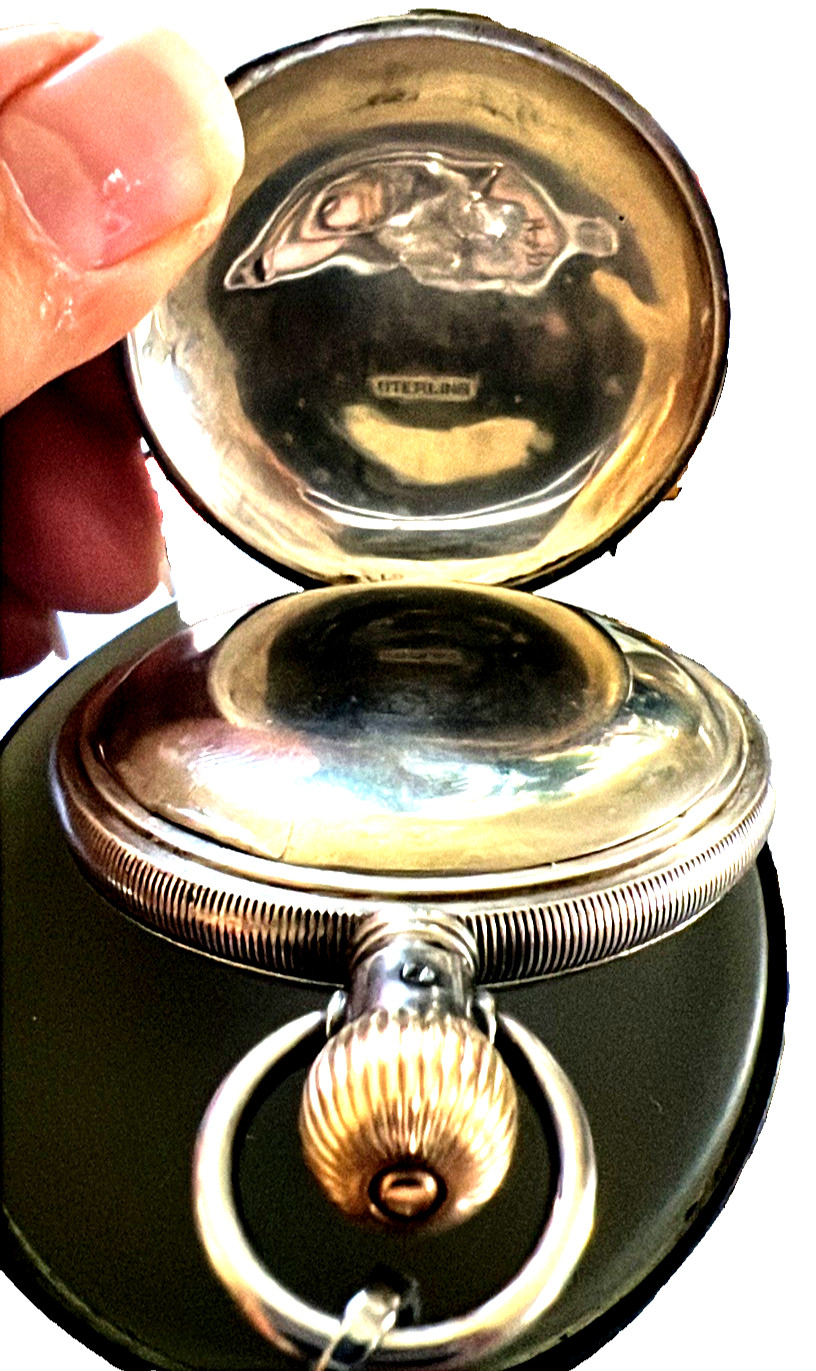 ANTIQUE ELGIN Sterling SILVER HUNTER POCKET WATCH + Stainless Steel Chain