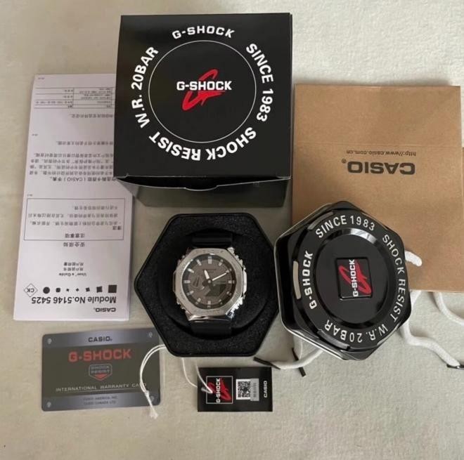 New Casio G-Shock GA2100 Silver Case Black Dial Quartz Watch Brand – With Box