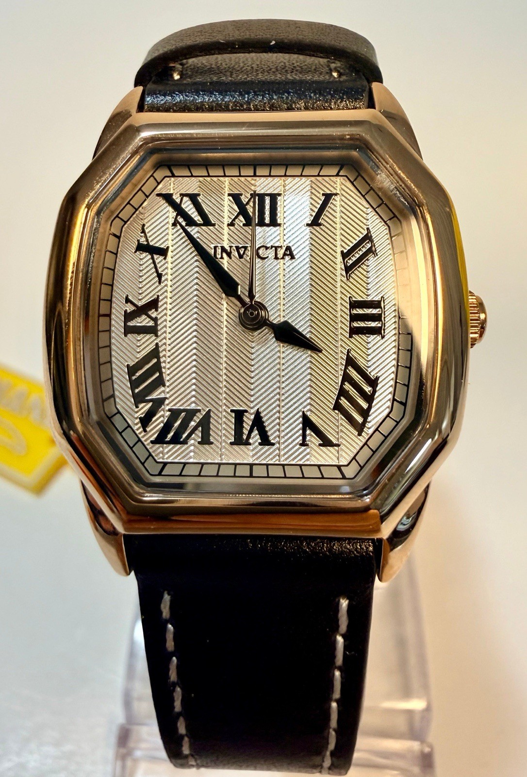 Invicta Wildflower 27mm Rose Gold Silver Dial Black Leather Strap Watch 48963