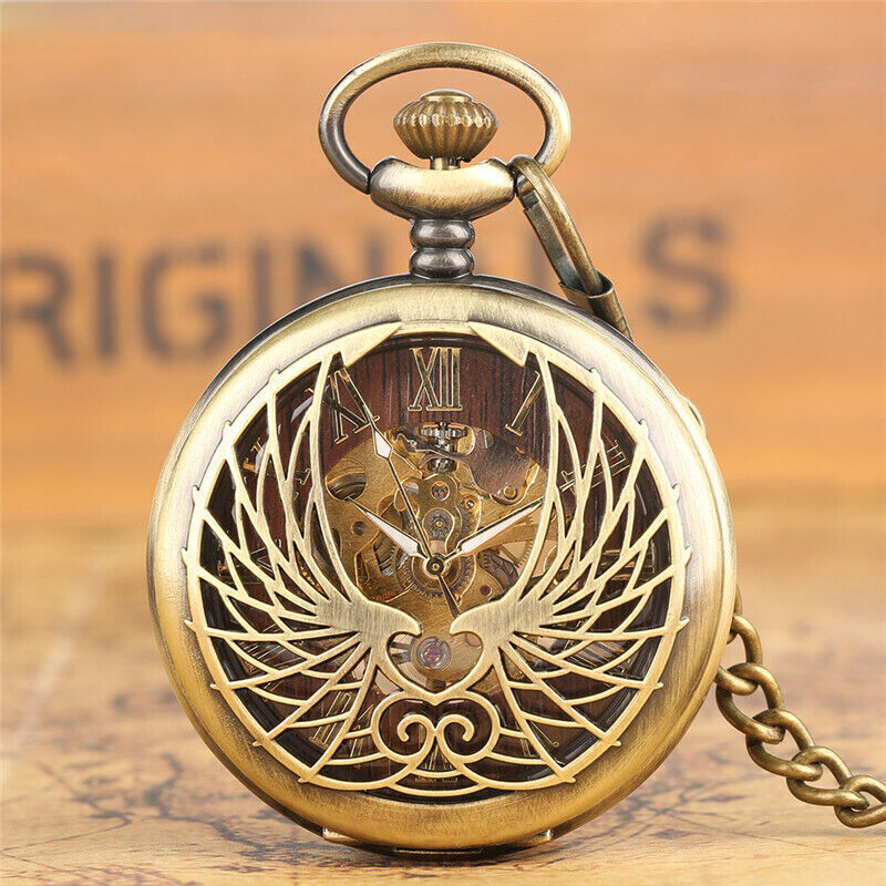 Antique Men’s Hand-winding Mechanical Pocket Watch Pendant Chain Roman Number