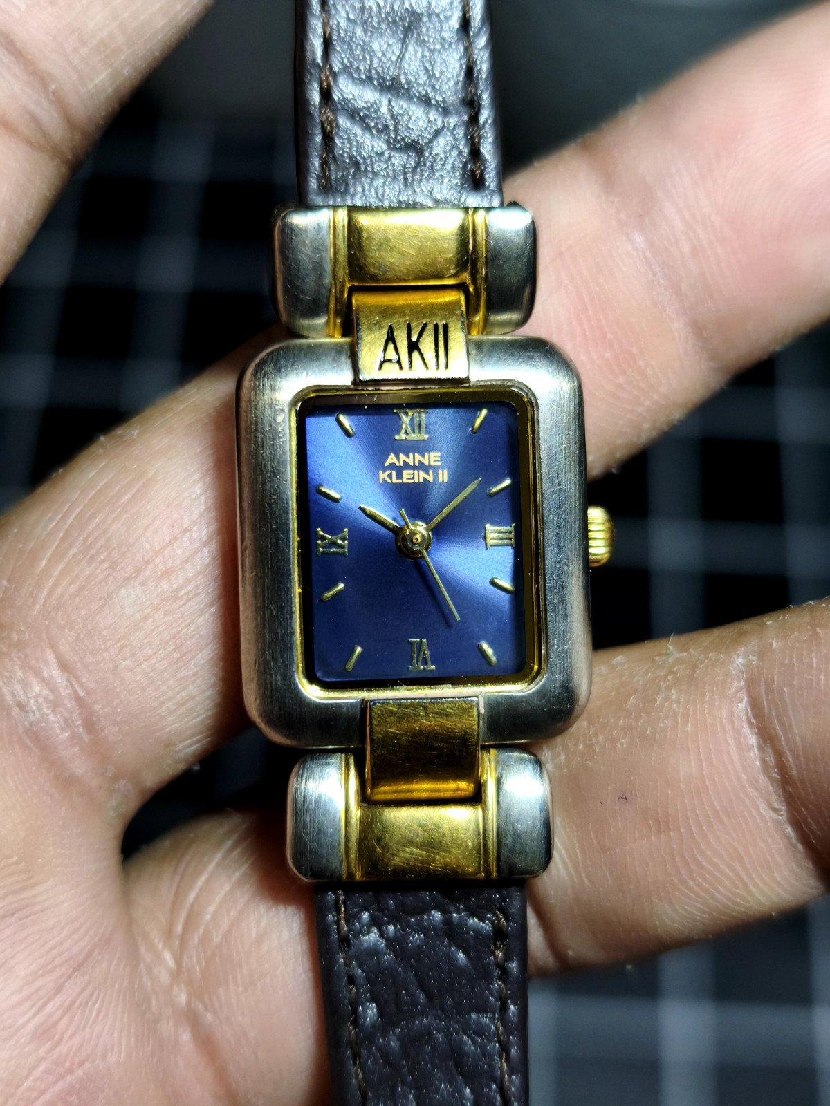 Anne Klein II Vintage Ladies Watch Two-Tone Rectangular Blue Sunray Dial Quartz