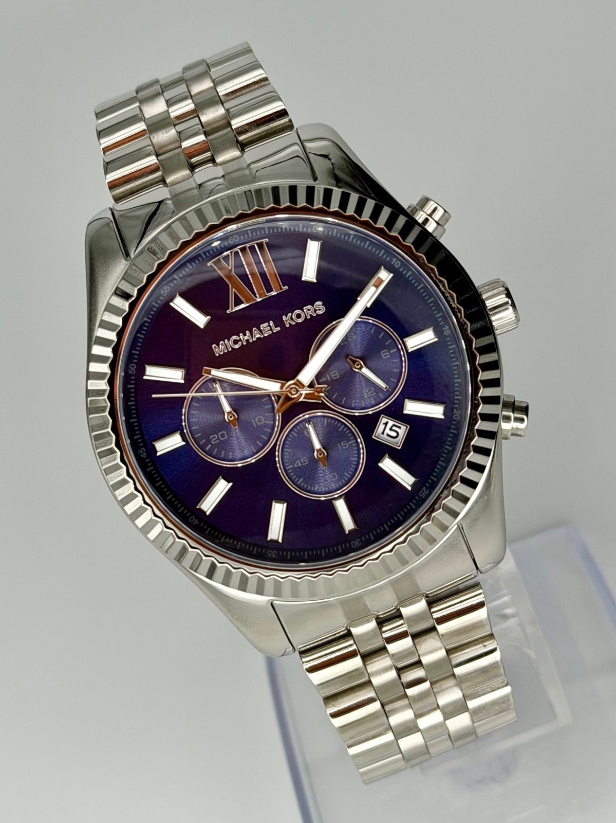 MICHAEL KORS Lexington MK8280 Chronograph 45 mm Navy Dial Silver Tone Wristwatch