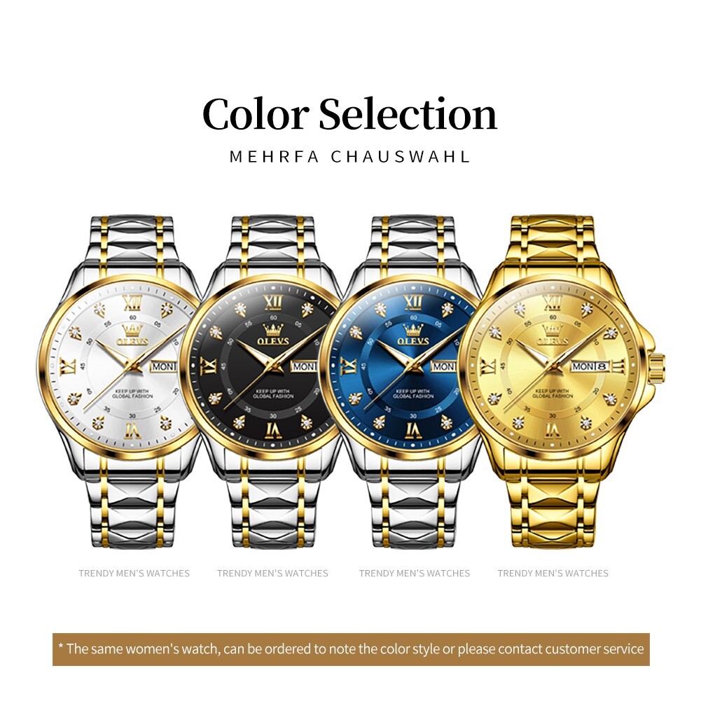 OLEVS 40MM Quartz Waterproof Luminous Stainless Steel Couple Watch