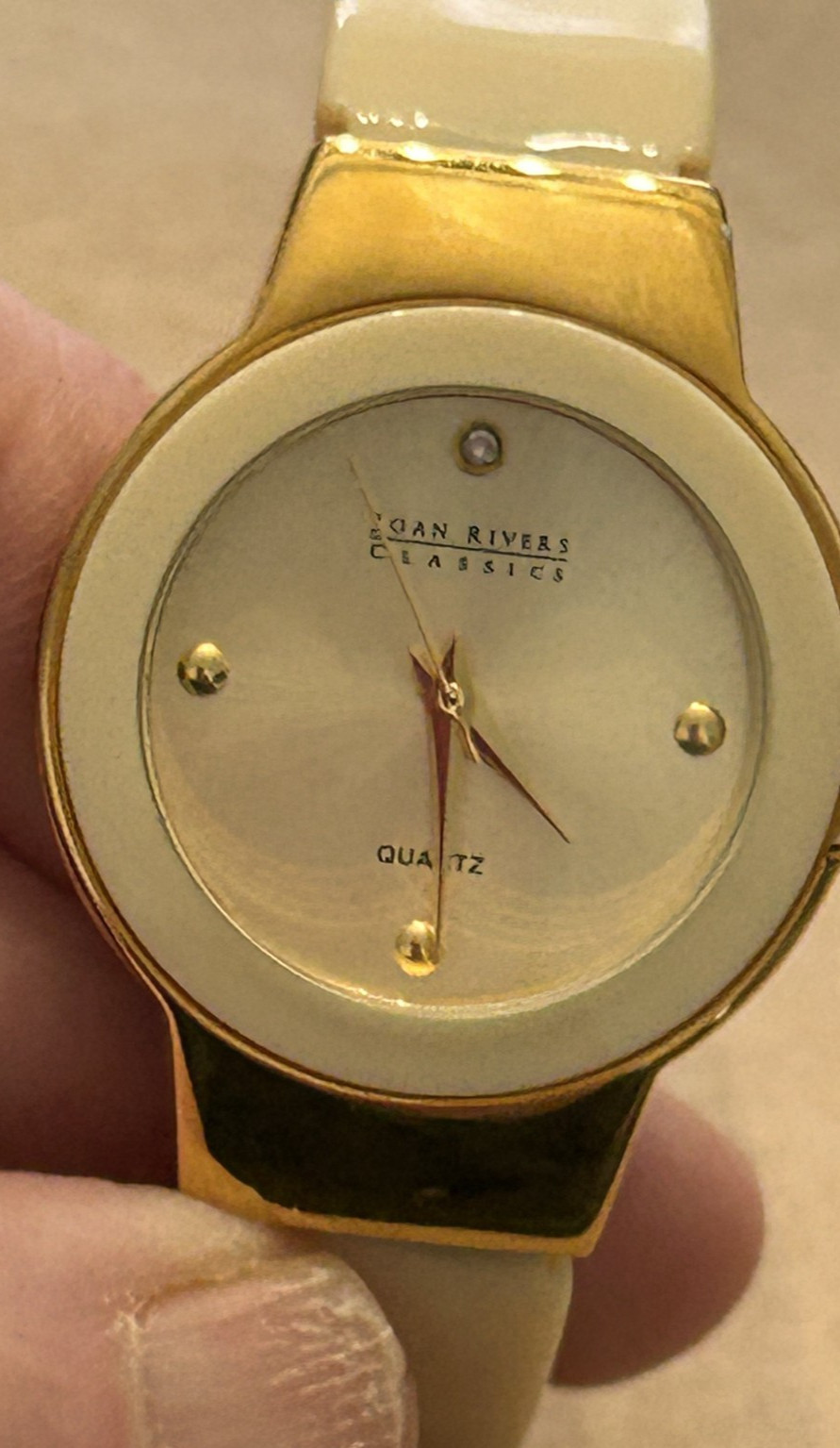 Joan Rivers Classics Ivory Enamel Bangle Watch Gold Tone Quartz New Battery