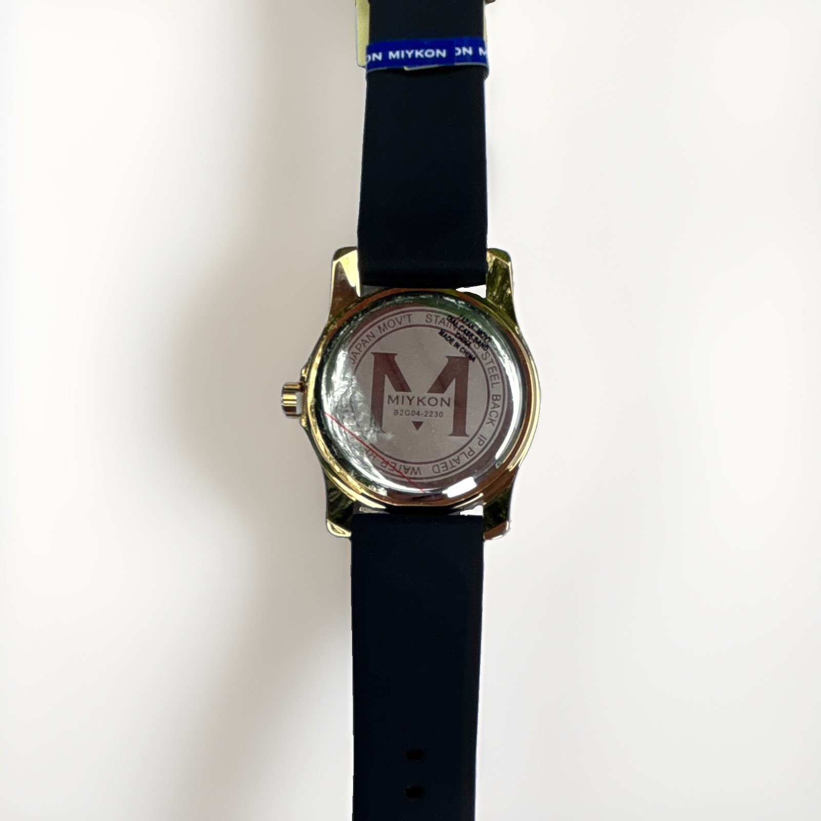 MIYKON Quartz Analog Wristwatch Blue Dial Gold Case Black Silicone Strap 3ATM