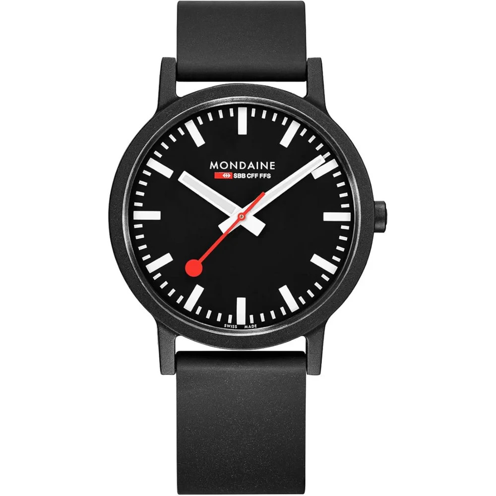 Mondaine Essence Men’s Watch MS1.41120.RB Black Dial 41mm Black Rubber Strap 30M