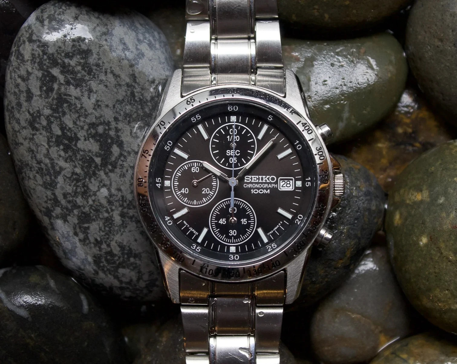 Brand New SEIKO SND367PC Chronograph Black Silver Men’s Watch 10ATM from Japan