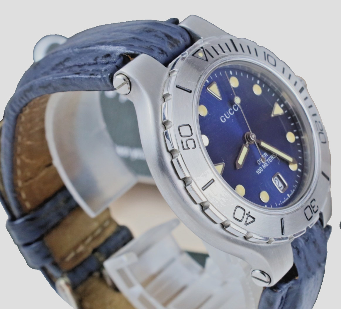 GUCCI 9750M Men’s Dive Watch Quartz 38mm Blue Dial w/Original Box