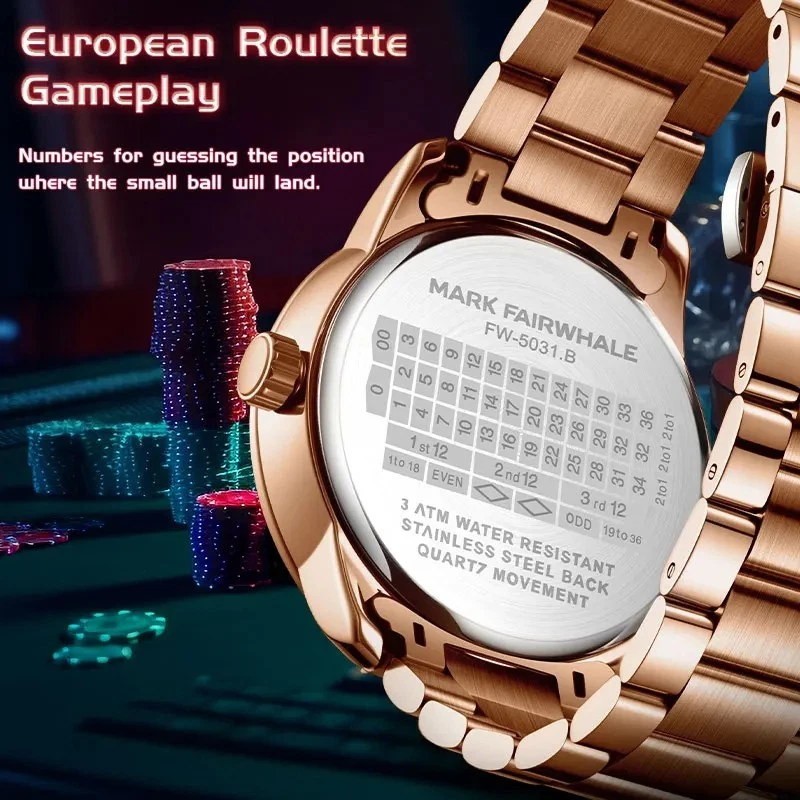 MARK FAIRWHALE Men’s Roulette Dial Rotatable Luminous Waterproof Quartz Watch