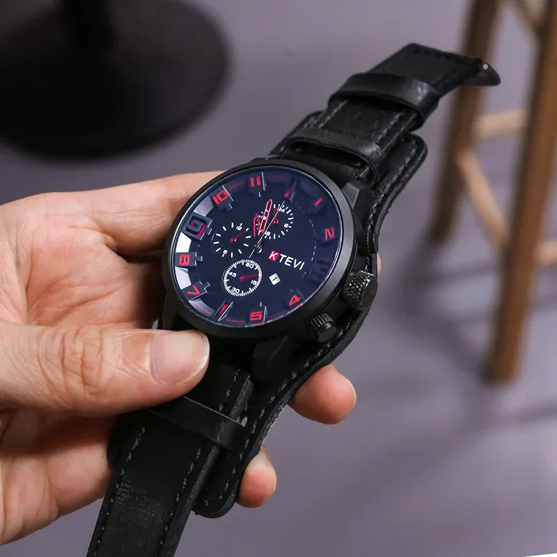 Men’s Watch PU Leather Strap Date Military Style Wristwatch