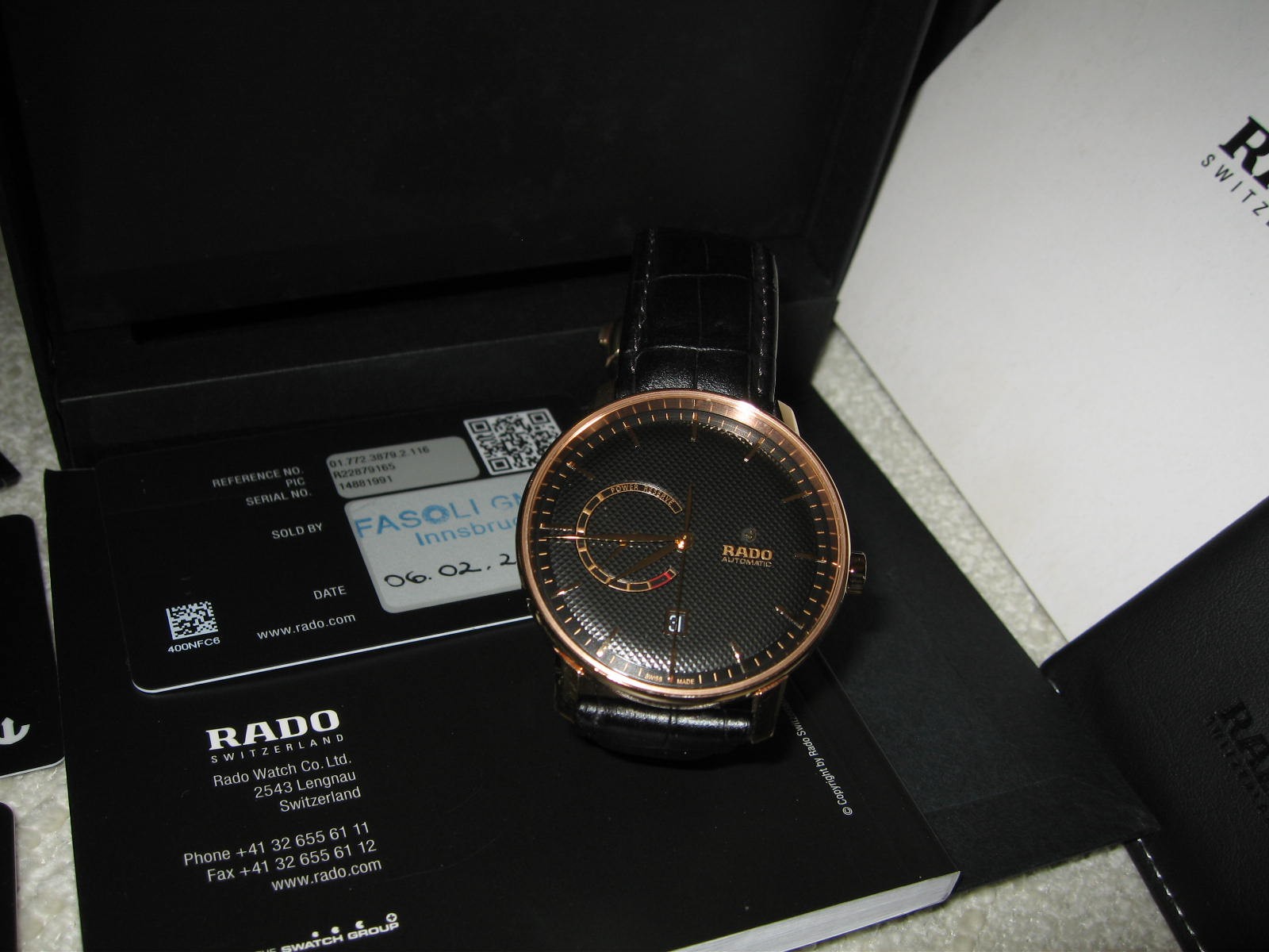 RADO Coupole Classic Automatic Power Reserve Black Dial Rose Gold 41mm Men Watch