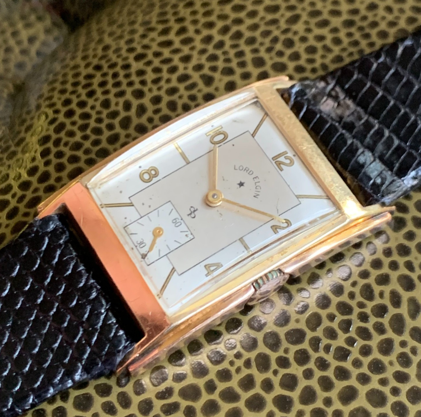 1946 Lord Elgin Grade 559 Two Tone Rose & Yellow Gold Filled Art Deco Wristwatch