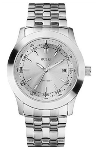 GUESS WATERPRO SILVER POLISHED,BRUSHED TONE STAINLESS STEEL WATCH+DATE U95133G2