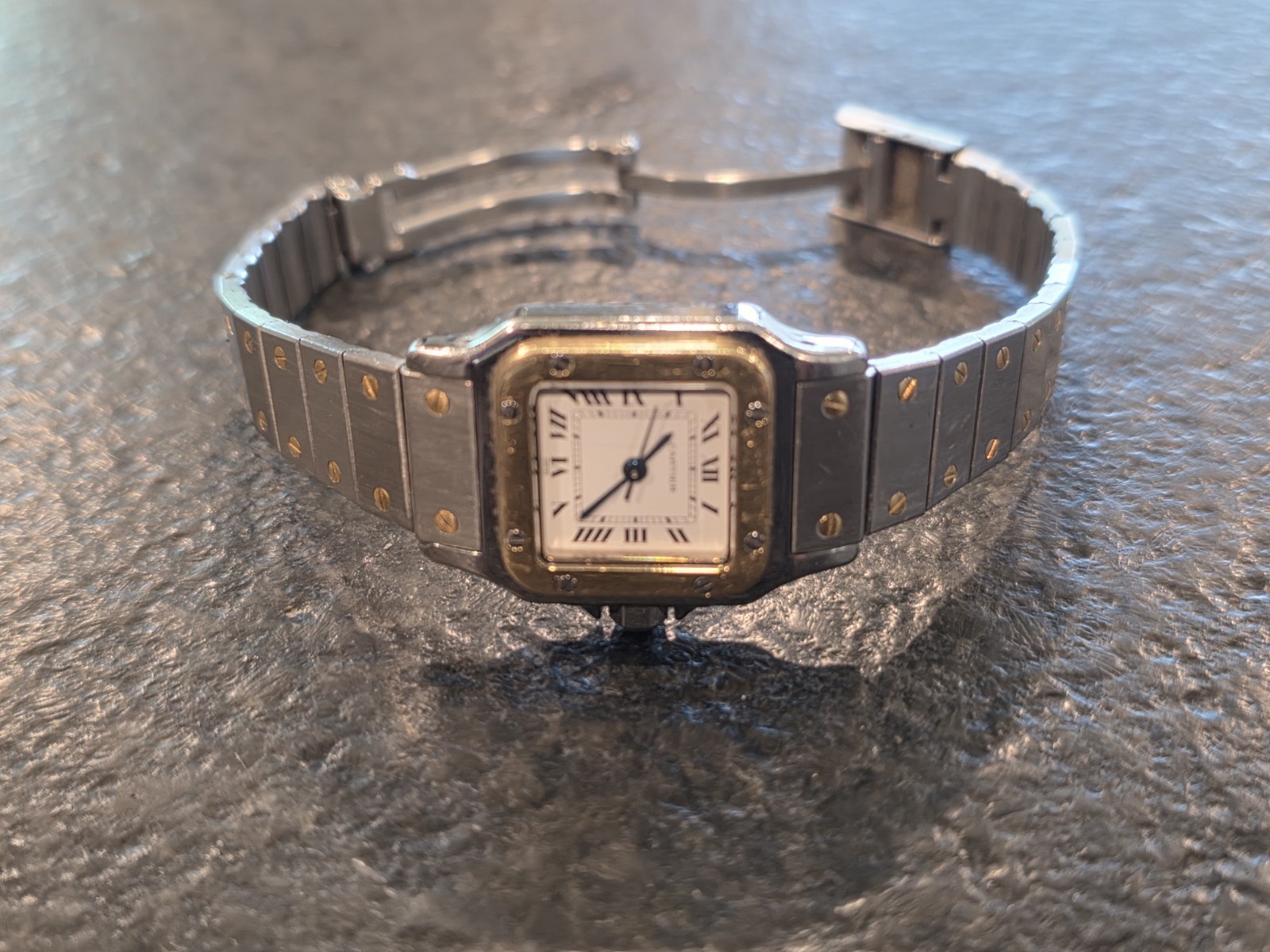 Ladies Cartier Santos Two-Tone Square Quartz Date Watch w/ Box & Booklets