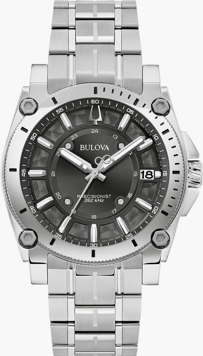 Bulova Precisionist Icon 40mm Steel Mens Watch Grey Date Sapphire 100m WR 96B417