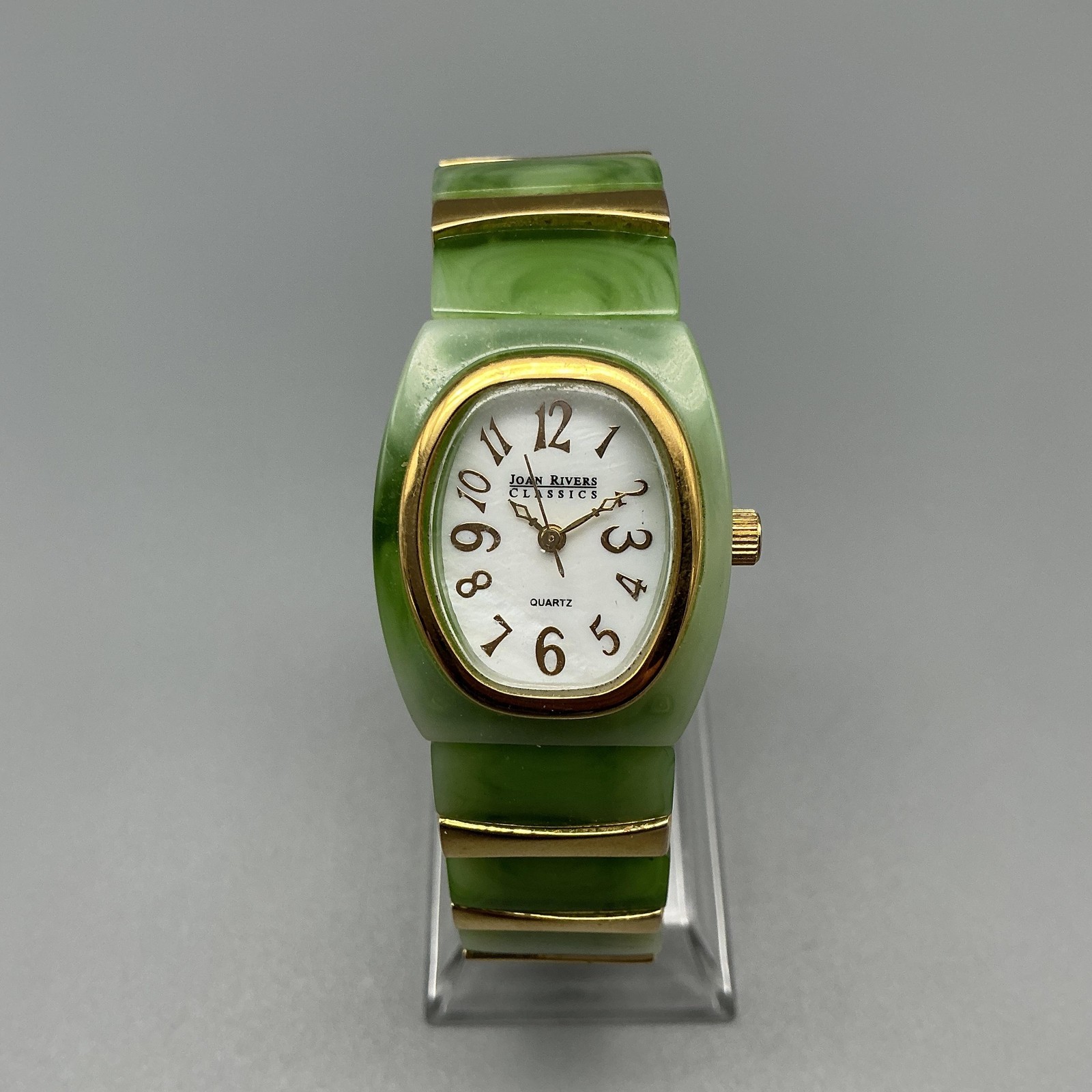 Joan Rivers Classics Womens Watch 25mm Green Resin Stretch Bracelet New Battery