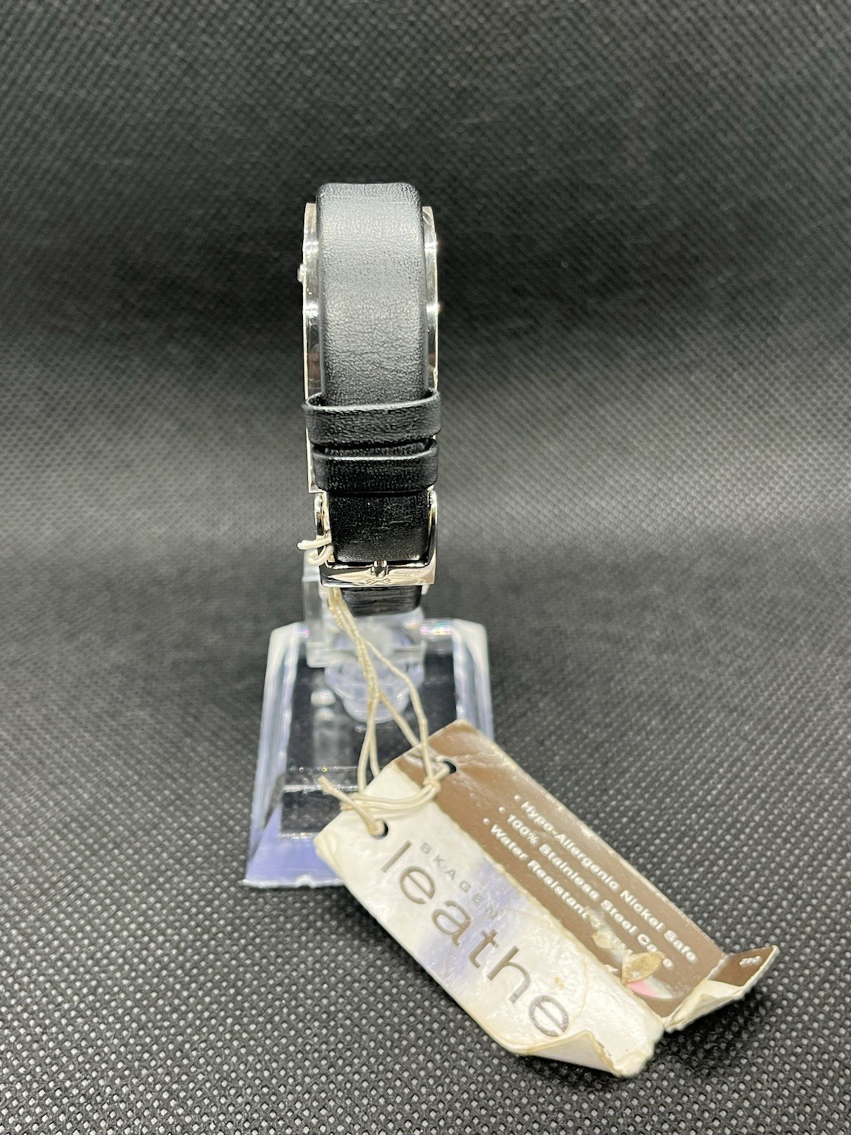 Skagen Denmark Women’s Quartz Rectangle Black Dial Silver Case Black Leather