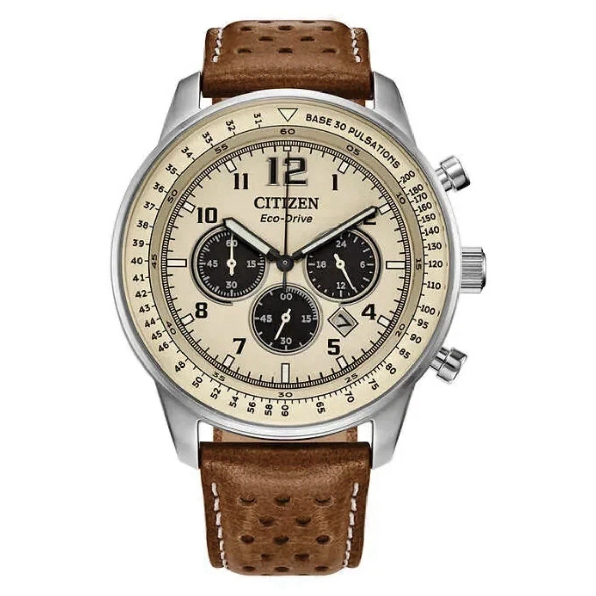 NEW Citizen Men’s CA4500-08X Eco-Drive Chronograph Stainless Steel Leather Watch