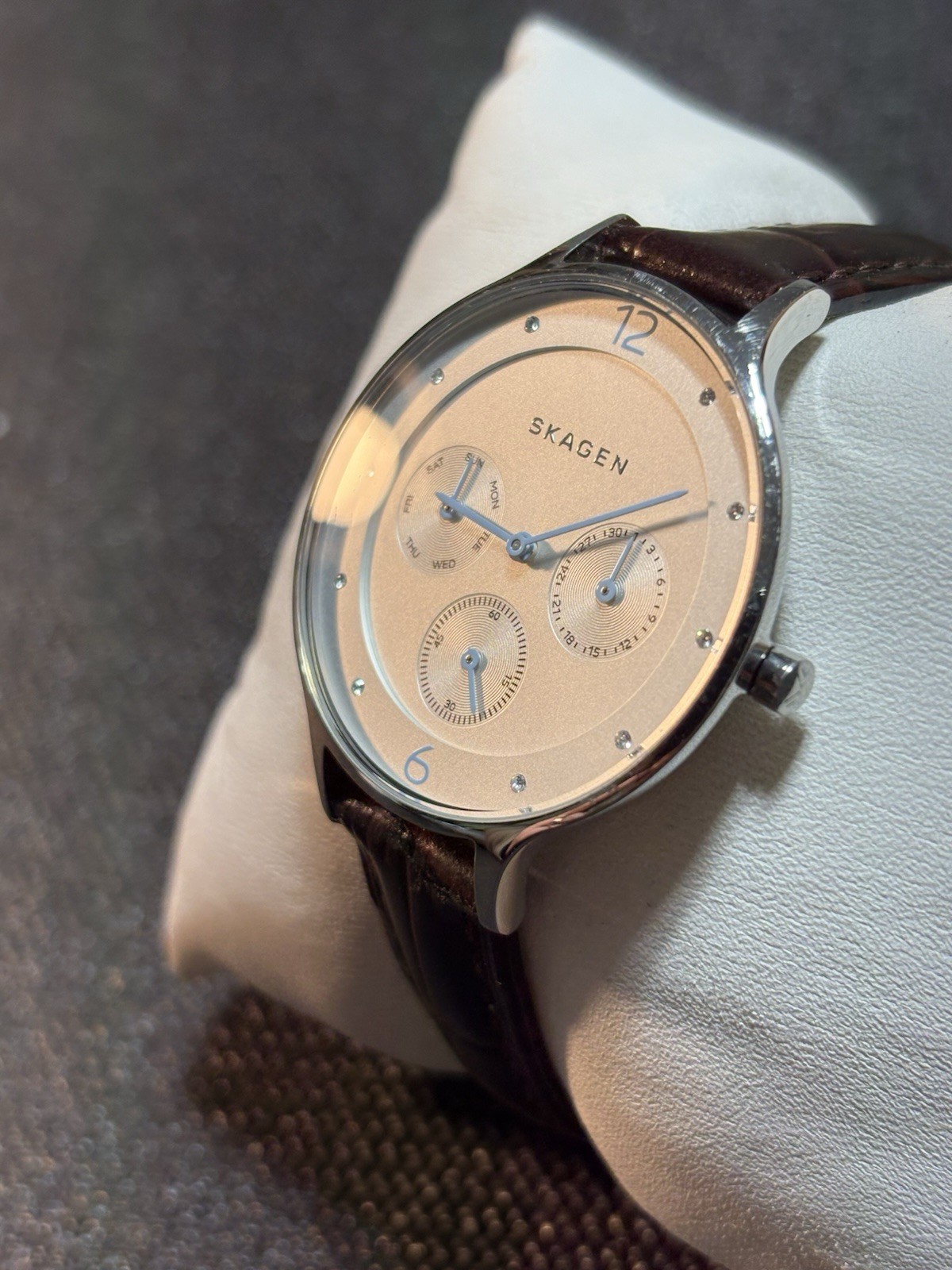 Skagen Denmark Anita Brown Leather Strap Women Watch SKW2449,Day/Date,Stainless