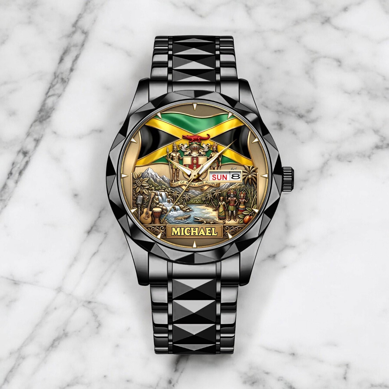 Personalized Jamaica Dial Watch Custom Name Jamaican Flag Pride Gift Men Heritag