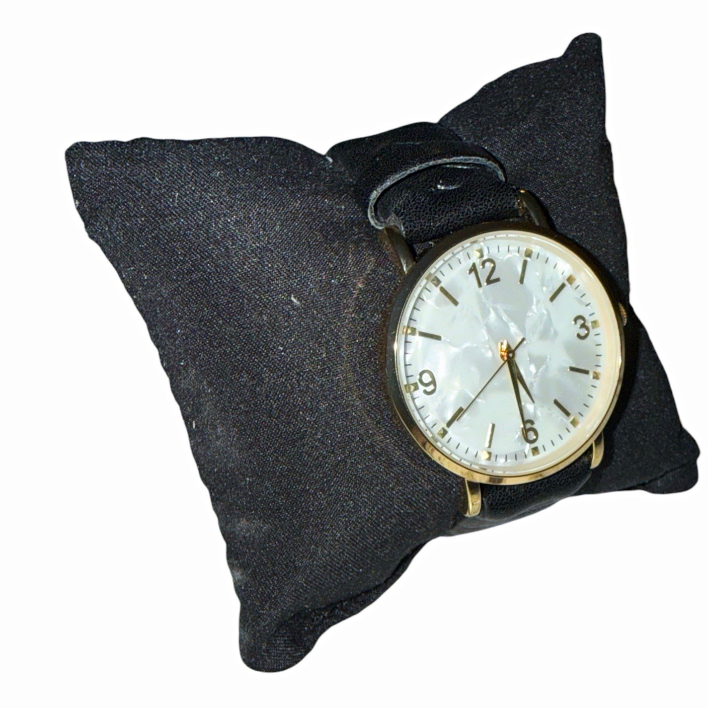 Women’s Analog Casual Watch White Dial Gold Tone Case Black Leather Strap