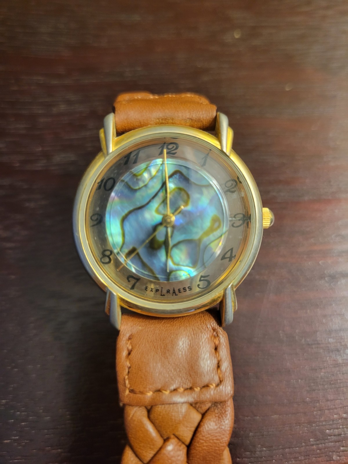 Vintage Ladies L.A. Express Abalone See Through/Brown Leather Braided Band ??
