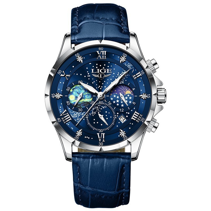 LIGE Luxury Quartz Men’s Watch Leather Strap Date Waterproof Luminous Wristwatch
