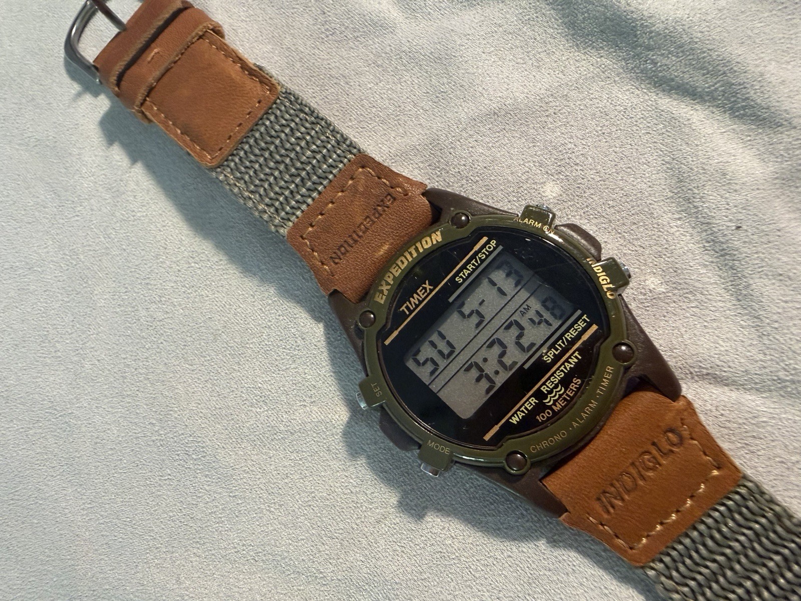 Timex Expedition Indiglo Digital Quartz 100m Green Case Gray Dial 43mm Strap