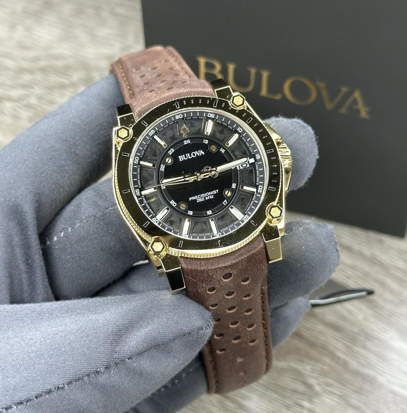 NEW✅262KHz✅ Bulova Icon Precisionist Gold Case Brown Men’s Watch 40mm 97B216